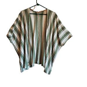 My Danielle Boho - Chic Olive Green and White Striped and Frayed Kimono